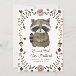 Cute Watercolor Raccoon Pregnancy Announcement