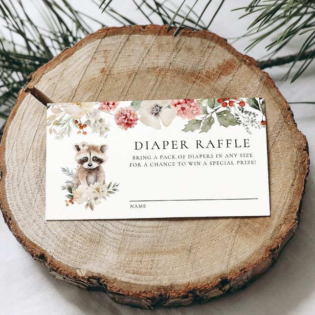 Cute Watercolor Racoon Baby Shower Diaper Raffle Enclosure Card (Creator Uploaded)