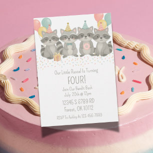 Cute Watercolor Racoon Birthday Invitation 