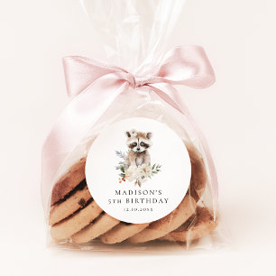 Cute Watercolor Racoon Birthday Party Classic Round Sticker