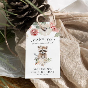 Cute Watercolor Racoon Birthday Party Gift Tags