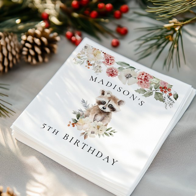 Cute Watercolor Racoon Birthday Party Napkin (Creator Uploaded)