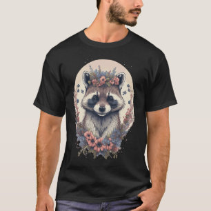 Cute Watercolor Racoon Flower Crown Boho Aesthetic T-Shirt