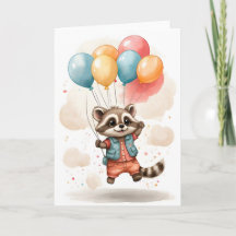 Cute Watercolor Racoon Jacket Balloons Blank