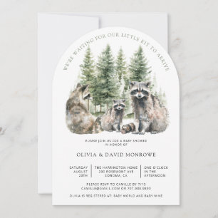Cute Watercolor Racoon Parents Baby Shower Invitation