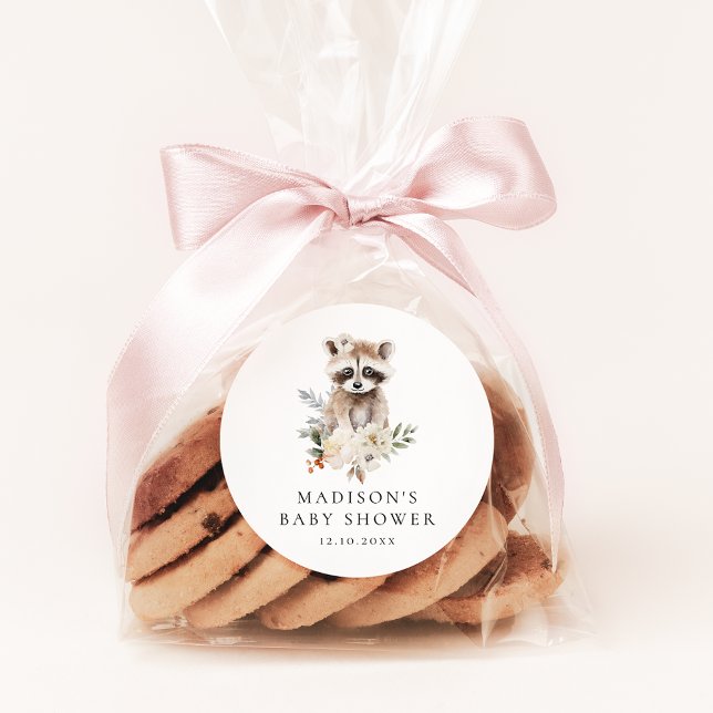 Cute Watercolor Racoon Winter Baby Shower Classic Round Sticker (Creator Uploaded)