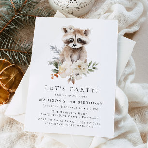 Cute Watercolor Racoon Winter Birthday Party Invitation
