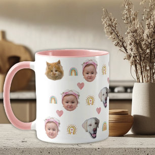 Cute Watercolor Raibow 4 Photo Faces Mug