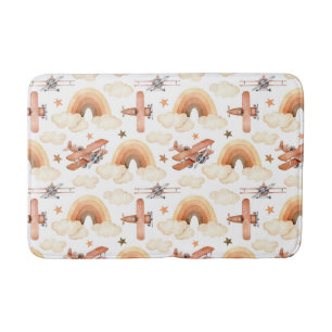 Cute Watercolor Rainbow Aeroplane Pattern Bath Mat