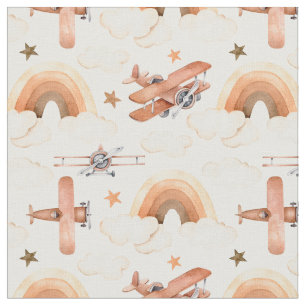 Cute Watercolor Rainbow Aeroplane Pattern Fabric