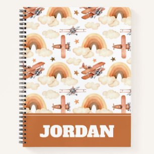 Cute Watercolor Rainbow Aeroplane Pattern Notebook