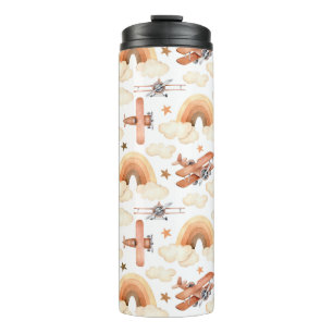 Cute Watercolor Rainbow Aeroplane Pattern Thermal Tumbler
