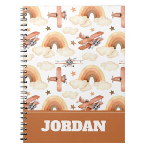 Cute Watercolor Rainbow Airplane Pattern Notebook