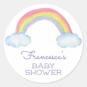Cute Watercolor Rainbow and Clouds Baby Shower Classic Round Sticker