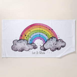 Cute Watercolor Rainbow And Clouds Beach Towel