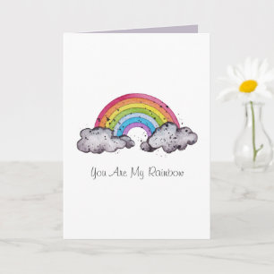 Cute Watercolor Rainbow And Clouds Card