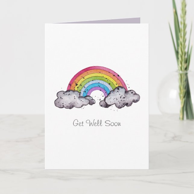 Cute Watercolor Rainbow And Clouds Card (Front)