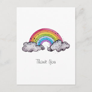 Cute Watercolor Rainbow And Clouds Holiday Postcard