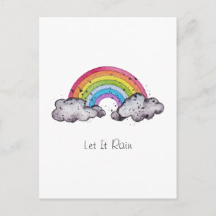 Cute Watercolor Rainbow And Clouds Holiday Postcard