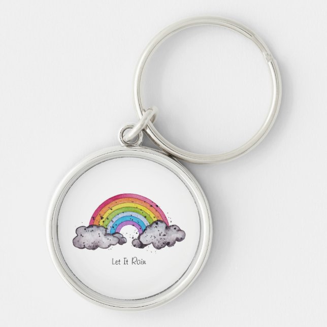 Cute Watercolor Rainbow And Clouds Key Ring (Front)