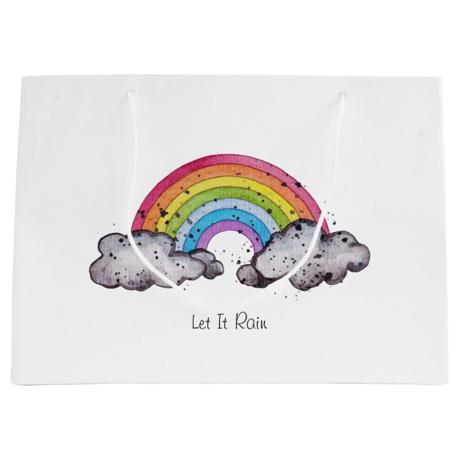 Cute Watercolor Rainbow And Clouds Large Gift Bag (Front)