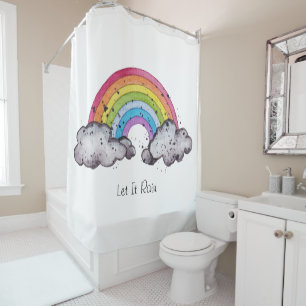 Cute Watercolor Rainbow And Clouds Shower Curtain