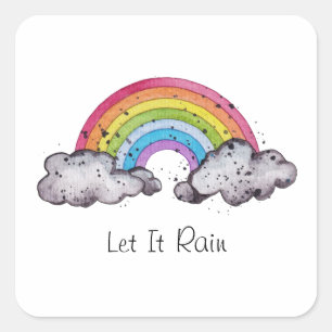 Cute Watercolor Rainbow And Clouds Square Sticker