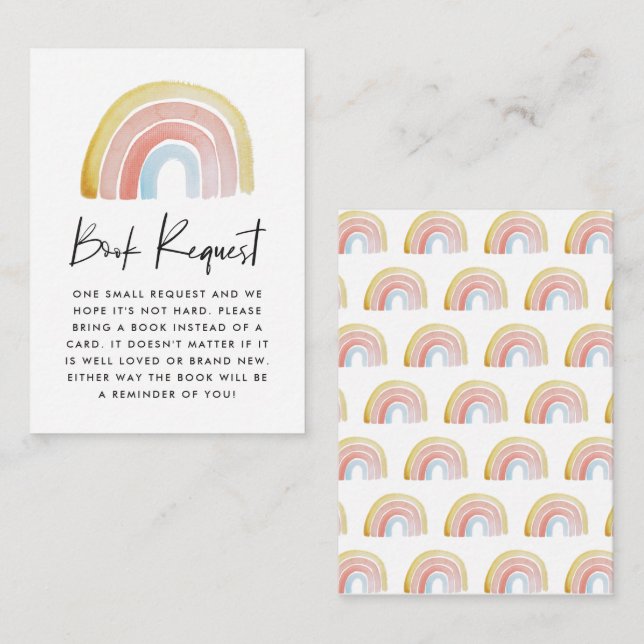 Cute Watercolor Rainbow Baby Shower Book Request Enclosure Card (Front/Back)