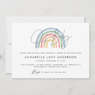 cute watercolor rainbow baby shower invitation