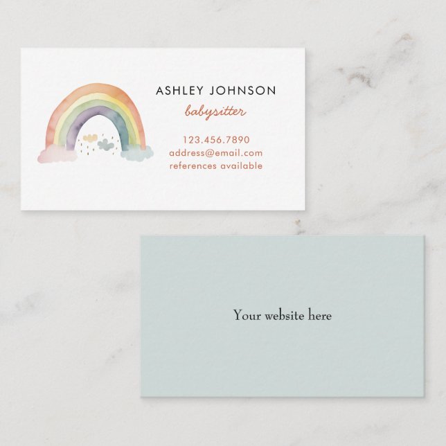 Cute watercolor rainbow Babysitter Nanny Business Card (Front/Back)