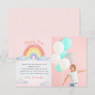 Cute Watercolor Rainbow Birthday Party Photo Thank You Card