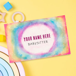Cute Watercolor Rainbow Childcare Babysitter Business Card