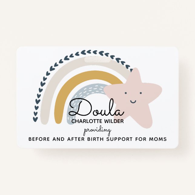Cute Watercolor Rainbow Doula Birth Services ID ID Badge (Front)