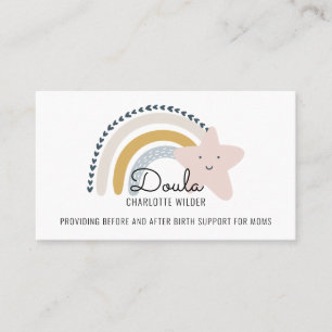 Cute Watercolor Rainbow Doula Midwife Business Card