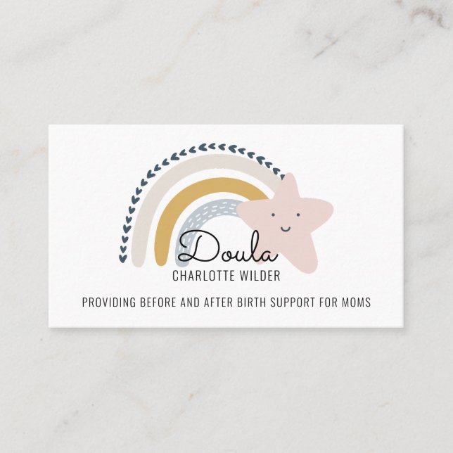 Cute Watercolor Rainbow Doula Midwife Business Card (Front)