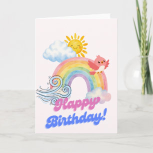Cute Watercolor Rainbow Happy Birthday Card - Suns