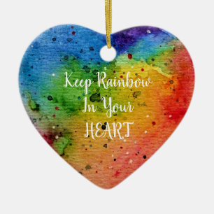 Cute Watercolor Rainbow Heart Ceramic Tree Decoration