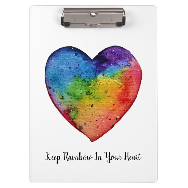 Cute watercolor Rainbow Heart Clipboard (Front)