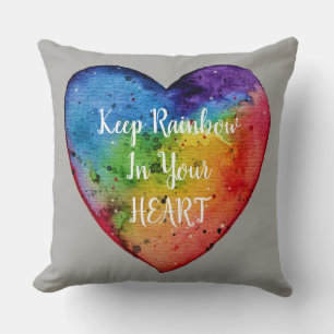 Cute Watercolor Rainbow Heart Cushion