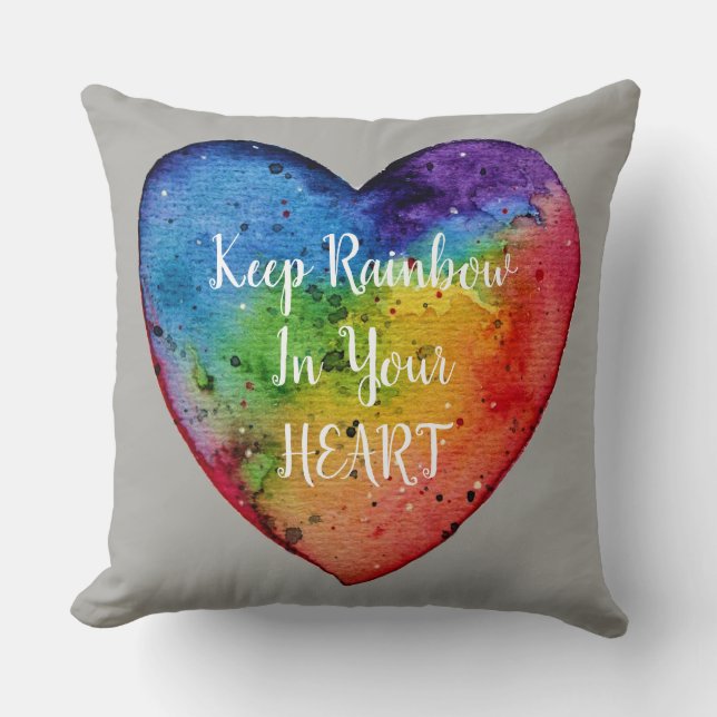 Cute Watercolor Rainbow Heart Cushion (Front)