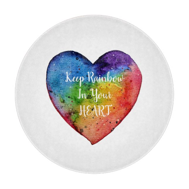 Cute Watercolor Rainbow Heart Cutting Board (Front)
