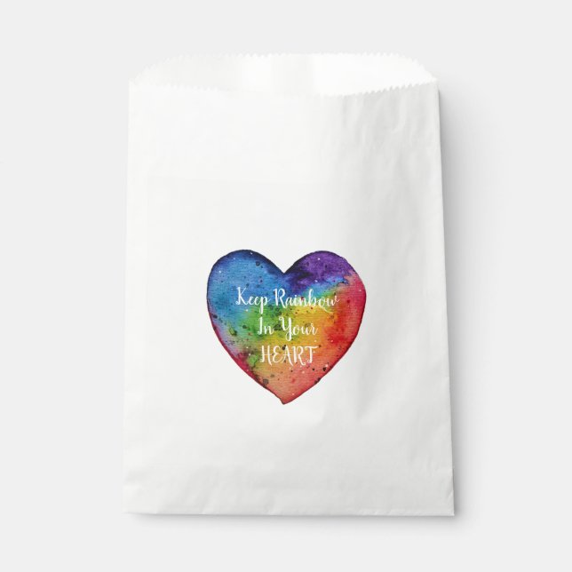 Cute Watercolor Rainbow Heart Favour Bags (Front)