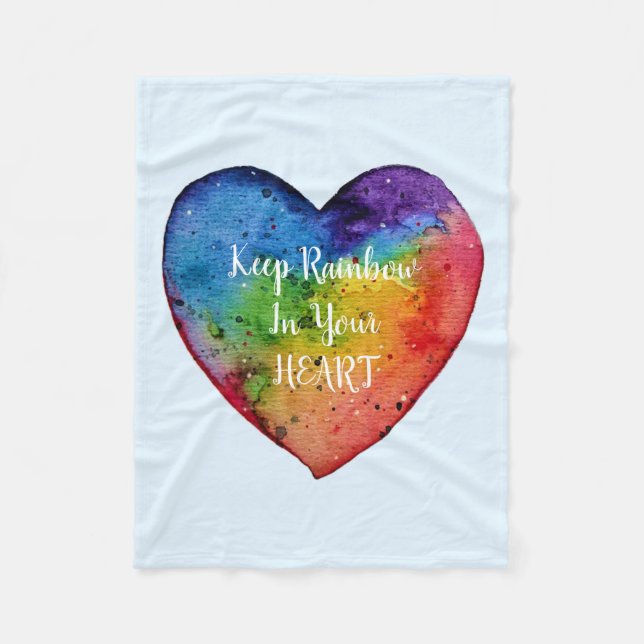 Cute Watercolor Rainbow Heart Fleece Blanket (Front)