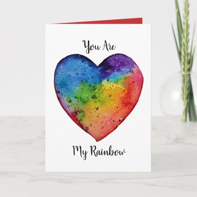Cute watercolor Rainbow Heart Holiday Card (Front)