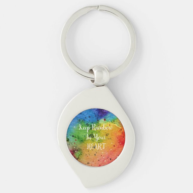 Cute Watercolor Rainbow Heart Key Ring (Front)
