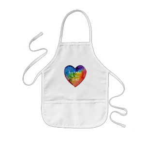 Cute Watercolor Rainbow Heart Kids Apron