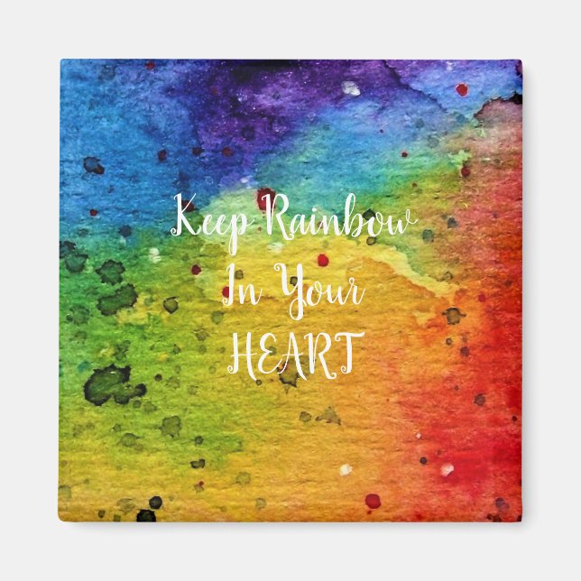Cute Watercolor Rainbow Heart Magnet (Front)