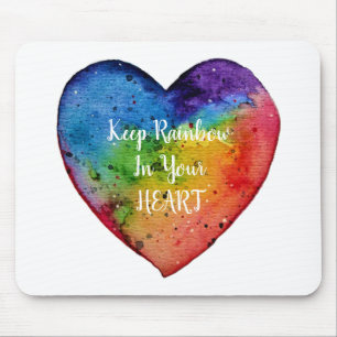 Cute Watercolor Rainbow Heart Mouse Mat