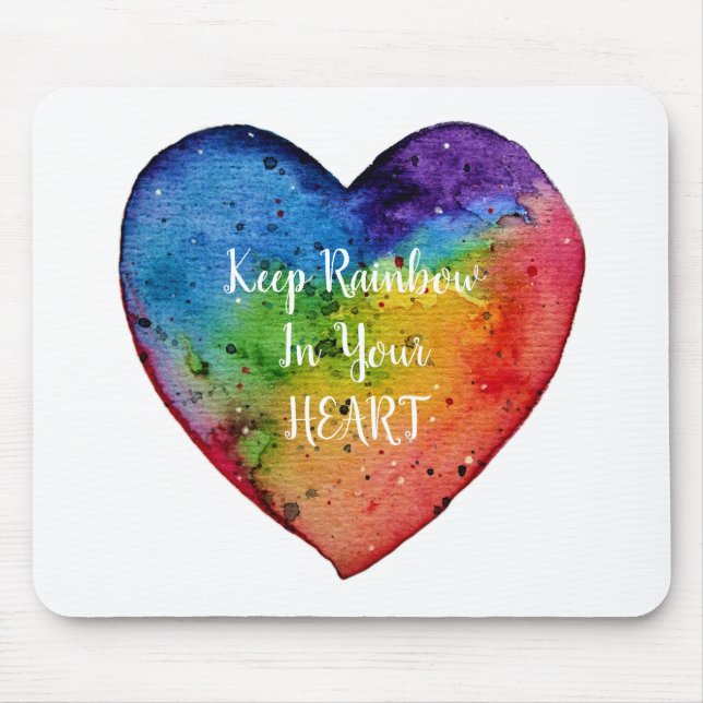 Cute Watercolor Rainbow Heart Mouse Mat (Front)