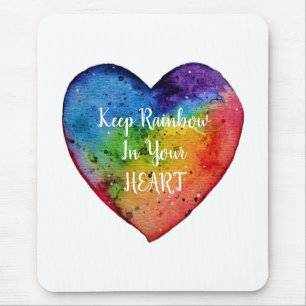 Cute Watercolor Rainbow Heart Mouse Mat